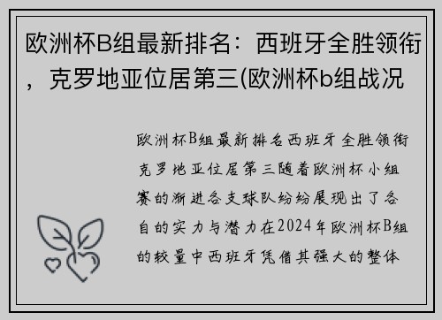 欧洲杯B组最新排名：西班牙全胜领衔，克罗地亚位居第三(欧洲杯b组战况)
