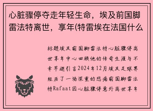 心脏骤停夺走年轻生命，埃及前国脚雷法特离世，享年(特雷埃在法国什么位置)