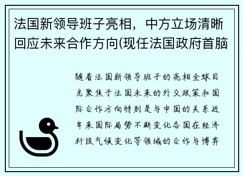 法国新领导班子亮相，中方立场清晰回应未来合作方向(现任法国政府首脑)