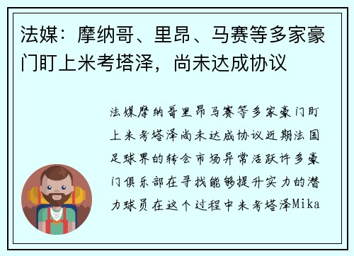 法媒：摩纳哥、里昂、马赛等多家豪门盯上米考塔泽，尚未达成协议