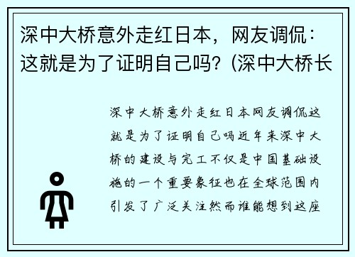 深中大桥意外走红日本，网友调侃：这就是为了证明自己吗？(深中大桥长度多少公里)