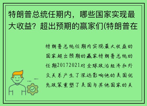 特朗普总统任期内，哪些国家实现最大收益？超出预期的赢家们(特朗普在任的业绩)