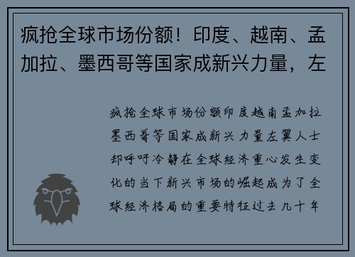疯抢全球市场份额！印度、越南、孟加拉、墨西哥等国家成新兴力量，左翼人士却呼吁冷静