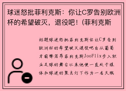 球迷怒批菲利克斯：你让C罗告别欧洲杯的希望破灭，退役吧！(菲利克斯 c罗)