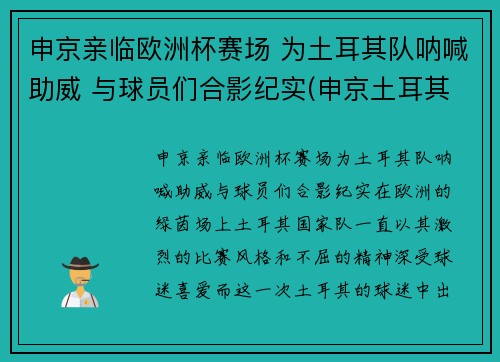 申京亲临欧洲杯赛场 为土耳其队呐喊助威 与球员们合影纪实(申京土耳其联赛数据)