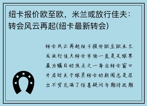 纽卡报价欧至欧，米兰或放行佳夫：转会风云再起(纽卡最新转会)