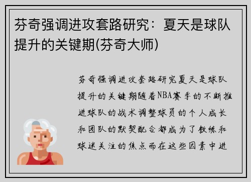 芬奇强调进攻套路研究：夏天是球队提升的关键期(芬奇大师)