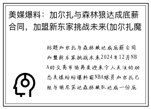 美媒爆料：加尔扎与森林狼达成底薪合同，加盟新东家挑战未来(加尔扎魔进战队)
